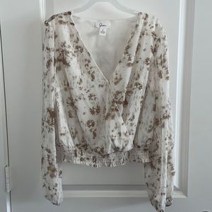 SMALL Japna Wrap Crop Long Sleeve White/Gold Blouse